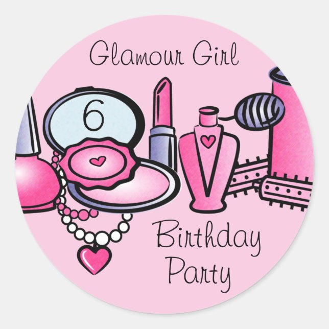 Glamour Girl Birthday Classic Round Sticker (Front)