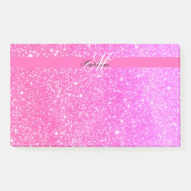 Glamour Girl Hot Pink Glitter Personalised Name Post-it Notes (Front)