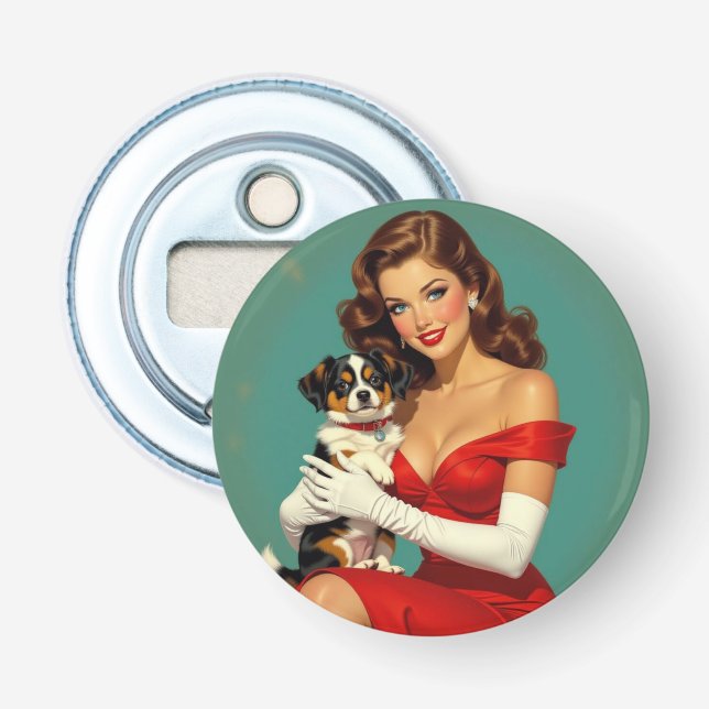 Glamour Girl with Dog Digital Art Bottle Opener (Front)
