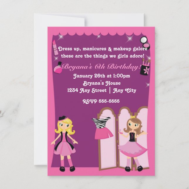 Glamour girls dress up Makeover Party Invitations (Front)