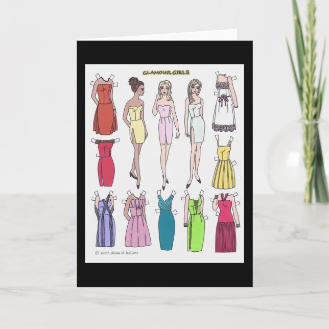 Glamour Girls Paper Doll Blank Greeting Card (Front)
