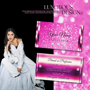 Glamour Girly Pink Glitter Luminous Stars Jewels Business Card