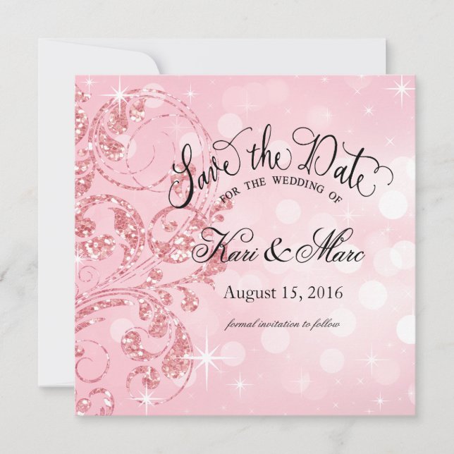 Glamour Glitter Luxe Save the Date icy pink (Front)