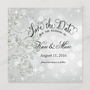 Glamour Glitter Luxe Save the Date   silver ice