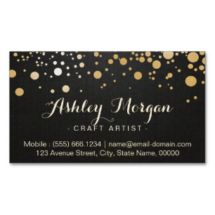 Glamour Gold Dots Decor - Stylish Dark Linen Look Magnetic Business Card