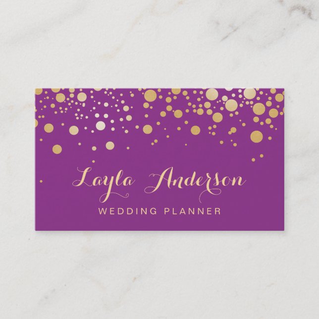 Glamour Gold Dots Decor - Stylish Violet Purple Business Card (Front)