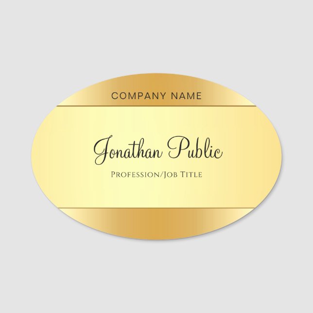 Glamour Gold Elegant Calligraphy Script Modern Name Tag (Front)