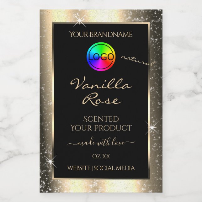 Glamour Gold Glitter Frame Product Label with Logo (Single Label)