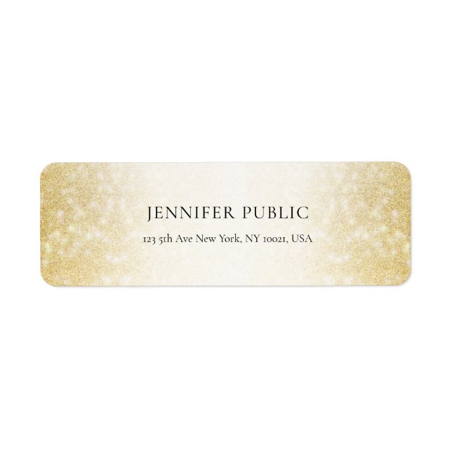 Glamour Gold Glitter Modern Elegant Template Return Address Label (Front)