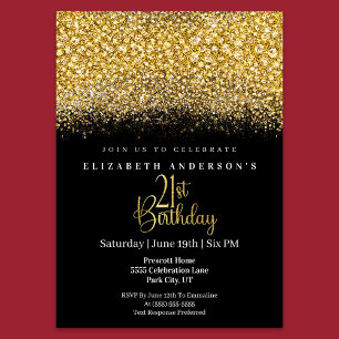Glamour Gold Jeweled Glitter 21st Birthday Invitation