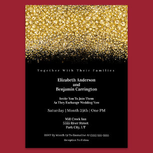 Glamour Gold Jewelled Glitter Wedding Invitation