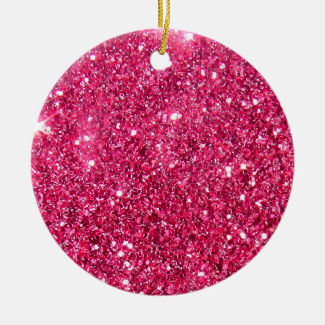 Glamour Hot Pink Glitter Ceramic Ornament (Front)