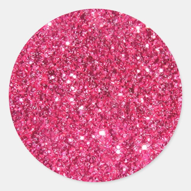 Glamour Hot Pink Glitter Classic Round Sticker (Front)