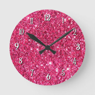 Glamour Hot Pink Glitter Round Clock