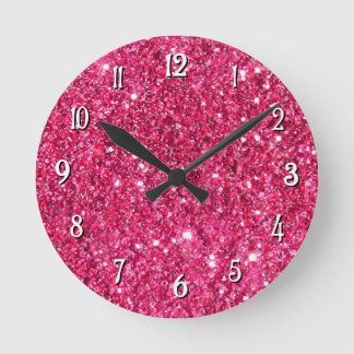 Glamour Hot Pink Glitter Round Clock