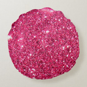 Glamour Hot Pink Glitter Round Cushion