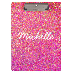 Glamour Hot Pink Gold Glitter Script Personalised Clipboard