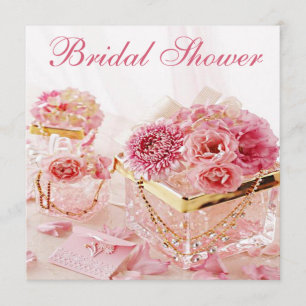 Glamour Jewels, Pink Flowers & Boxes Bridal Shower Invitation