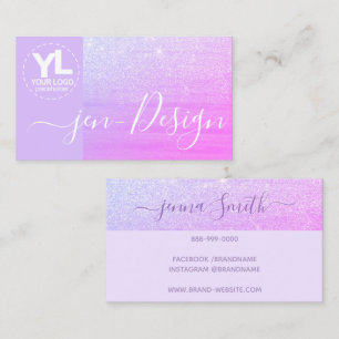 Glamour Luxury Purple Ombre Glitter Glam Logo Business Card