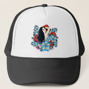 Glamour Model in Poppy flower bed, ART by LeahG Trucker Hat