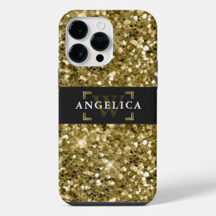 Glamour Monogrammed Sparkle Metallic Gold iPhone 14 Pro Max Case