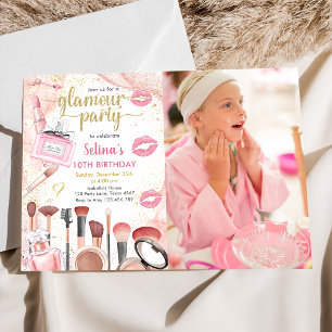Glamour Party Glitz Glam Spa Girl Makeup Birthday Invitation