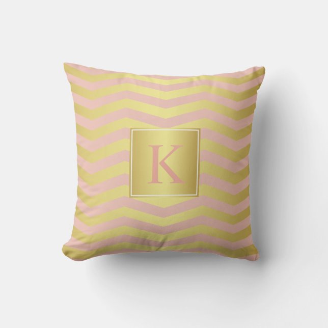 Glamour Pink and Gold Chevrons with Monogram Cushion (Front)