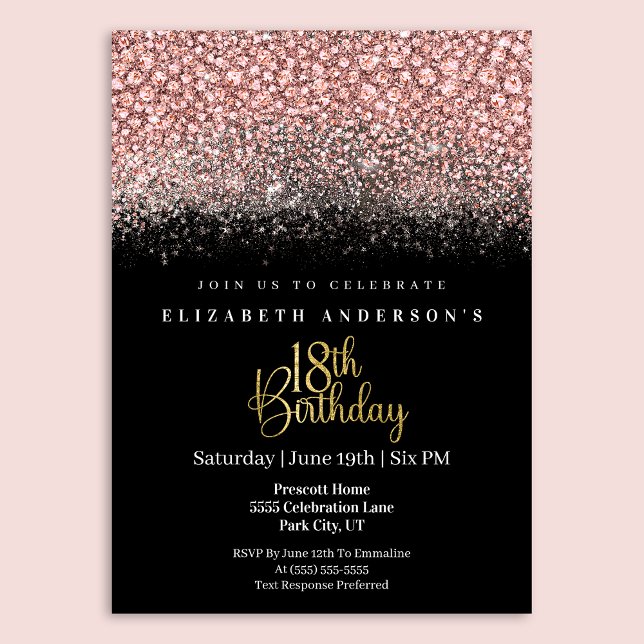 Glamour Pink Jeweled Glitter 18th Birthday Invitation (Creator Uploaded)