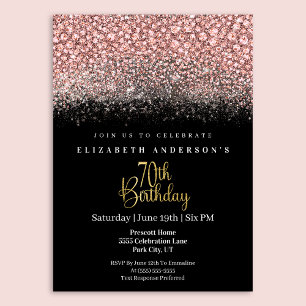 Glamour Pink Jeweled Glitter 70th Birthday Invitation