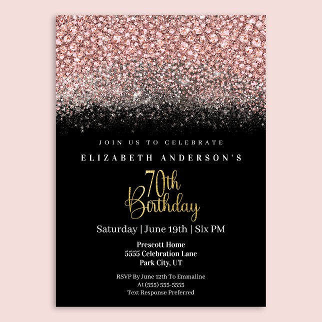 Glamour Pink Jeweled Glitter 70th Birthday Invitation (Creator Uploaded)