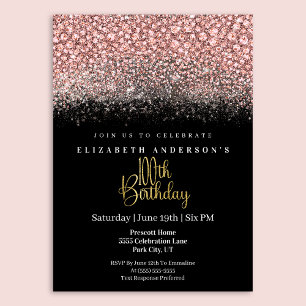 Glamour Pink Jewelled Glitter 100th Birthday Invitation