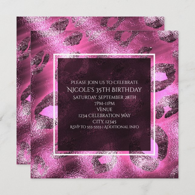 Glamour Pink Leopard Print Party Invitation (Front/Back)
