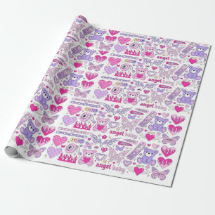 Glamour pink stickers in trendy emo goth 2000s-sty wrapping paper