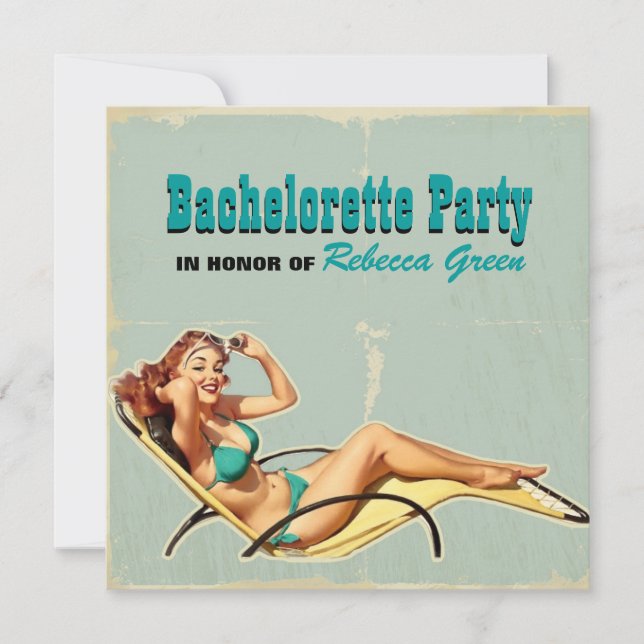 glamour pool swimsuit retro bachelorette party invitation (Front)