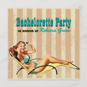 glamour pool swimsuit retro bachelorette party invitation