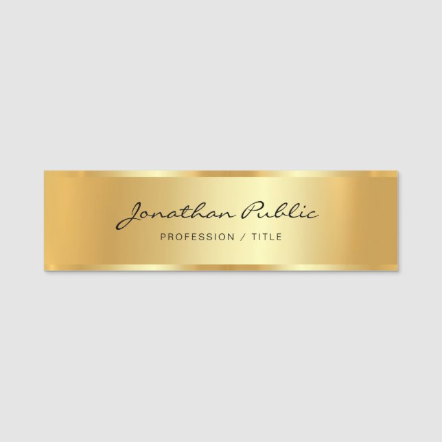 Glamour Professional Stylish Script Template Gold Name Tag (Front)