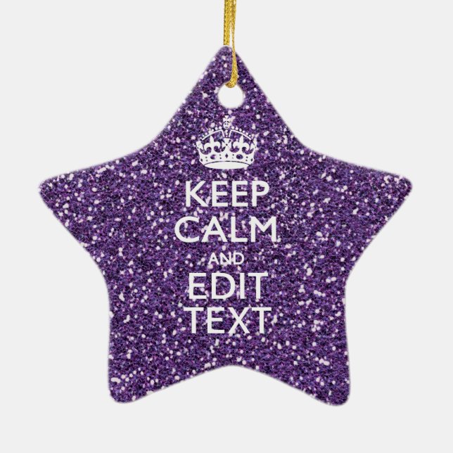 Glamour Purple Keep Calm Personalised Ceramic Ornament (Back)