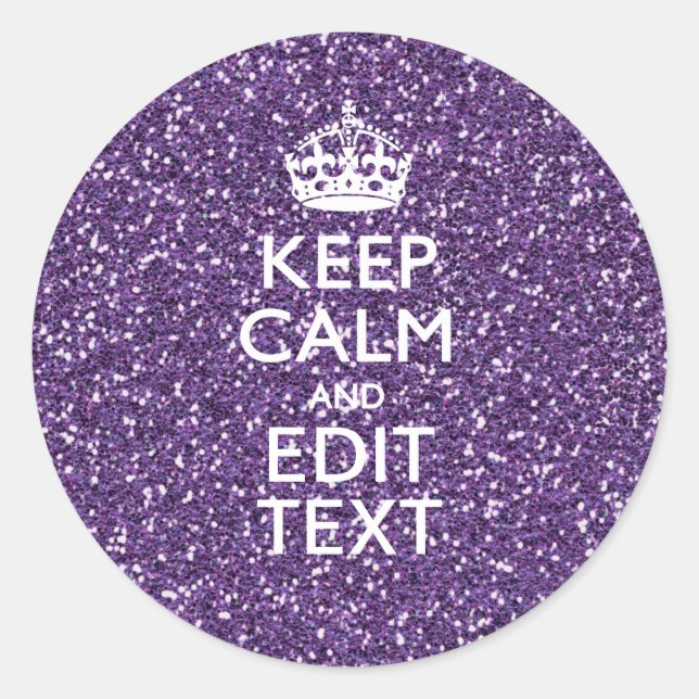Glamour Purple Keep Calm Personalised Classic Round Sticker (Front)