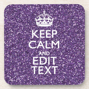 Glamour Purple Keep Calm Personalised Coaster
