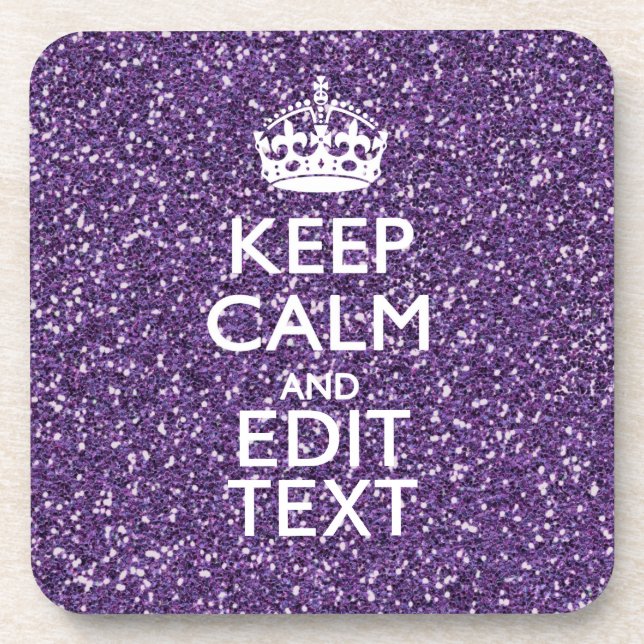 Glamour Purple Keep Calm Personalised Coaster (Front)