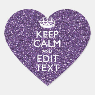 Glamour Purple Keep Calm Personalised Heart Sticker