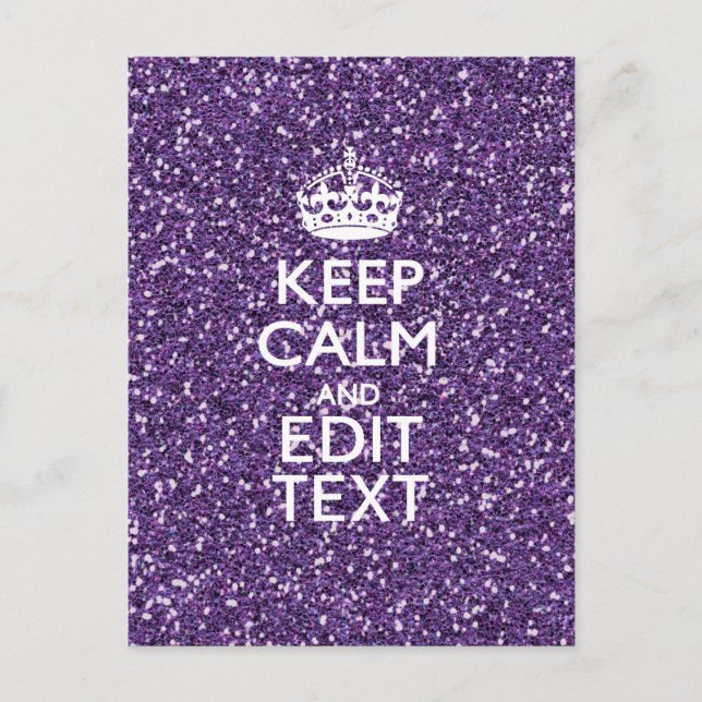 Glamour Purple Keep Calm Personalised Postcard (Front)