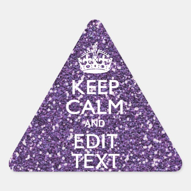 Glamour Purple Keep Calm Personalised Triangle Sticker (Front)