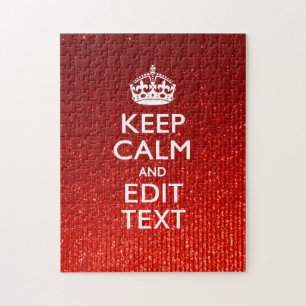 Glamour Red Festive Personalised Keep Calm Jigsaw Puzzle