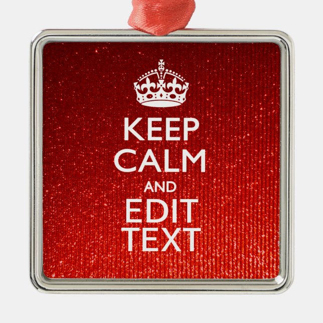 Glamour Red Festive Personalised Keep Calm Metal Ornament (Front)