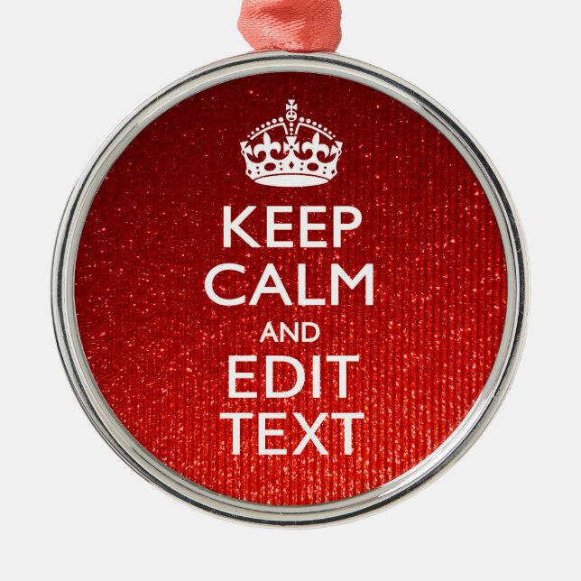 Glamour Red Festive Personalised Keep Calm Metal Tree Decoration (Front)