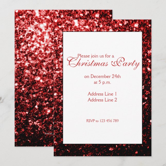 Glamour Red sparkles Christmas Party Invitation (Front/Back)
