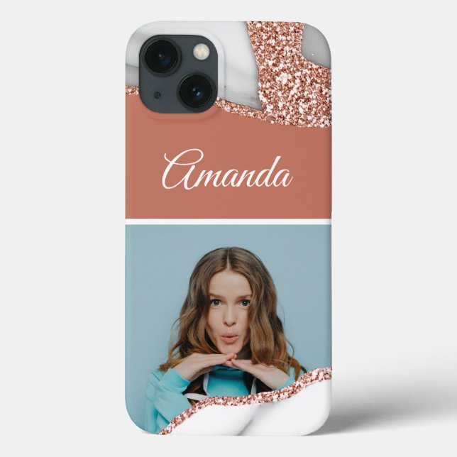 Glamour Rose Gold Glitter Marble Photo Case-Mate iPhone Case (Back)