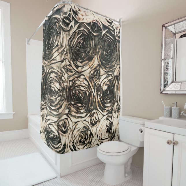 Glamour Roses Gold Bronze Rustic Floral Glam Shower Curtain (In Situ)