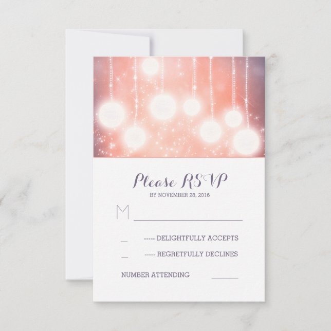 glamour string light lanterns wedding RSVP cards (Front)